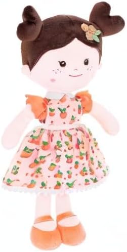 Onetoo Baby Soft Dolls Girls First Baby Doll Sleeping Cuddle Buddy Dolls Plush Rag Doll for Girls Wear Orang Dress 14"