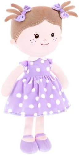 Onetoo Plush Rag Doll First Baby Doll Soft Baby Doll Sleeping Cuddle Buddy Doll for Girls Wear Purple Polka Dot Dress 14"(Milly Series)