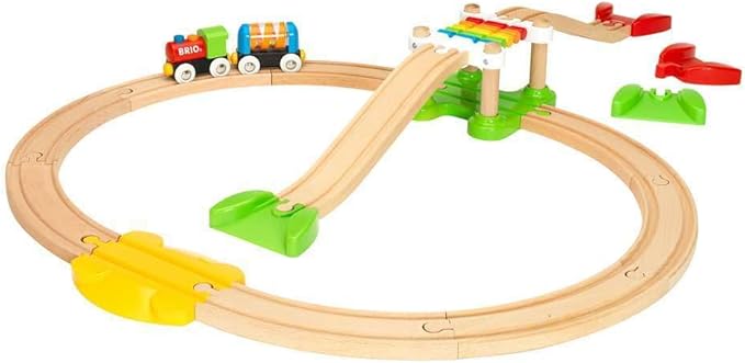 BRIO My First Railway Beginner Pack - 18-Piece FSC-Certified Wood Train Set - Compatible with All BRIO Sets - Includes Rainbow Bridge & Rattle Wagon - Safe Play - Toddlers Ages 18 Months & Older