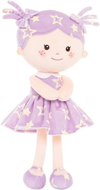 Onetoo Rag Doll Plush Baby Doll Soft Baby Doll for Girls First Baby Doll Plush Sleeping Cuddle Buddy Doll Wear Star Purple Sleeveless Dress 14"