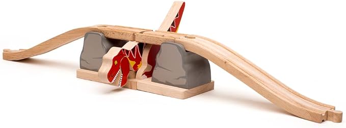 Bigjigs Rail, T-Rex Bursting Bridge, Wooden Toys, Dinosaur Toys, Bigjigs Train Accessories, Dinosaur Track, Wooden Train Sets, Trains for Kids, Bigjigs Trains
