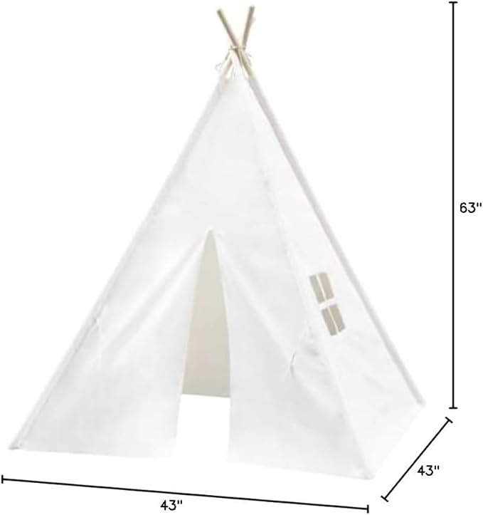Kids Play Teepee Tent with Carry Bag 43 x 43 x 63 Inch, Natural Cotton Canvas + Pine Wood Frame