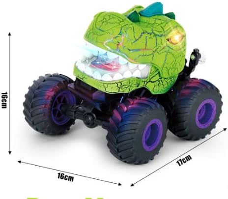 Dinosaur Remote Control Car for Boys 4-7, 360° Rotating Stunt Vehicle, 2.4GHz All Terrain RC Monster Truck Toys with Spray, Light & Sound for Kids 8-12, Birthday Gift for Boys (Green)