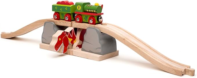 Bigjigs Rail, T-Rex Bursting Bridge, Wooden Toys, Dinosaur Toys, Bigjigs Train Accessories, Dinosaur Track, Wooden Train Sets, Trains for Kids, Bigjigs Trains