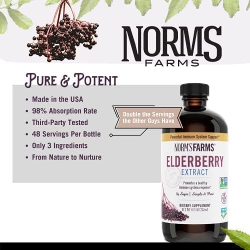 Norm’s Farms Pure Elderberry Extract - Made from Only Elderberries in USA - Immune, Antioxidant Support, No Added Sugar, Additives, Vegan, Gluten-Free, Non-GMO, Elderberry Tincture Alcohol Free - 8 Oz