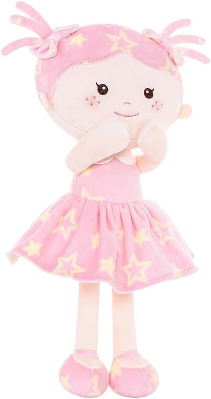 Onetoo First Baby Doll Plush Baby Girls Dolls Rag Doll Soft Baby Doll for Girls Sleeping Cuddle Buddy Doll Wear Star Pink Sleeveless Dress 14"