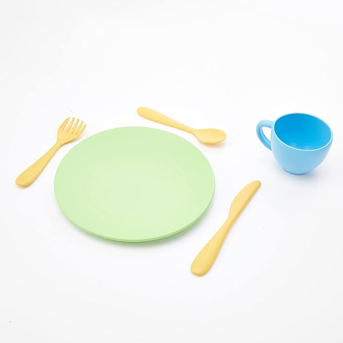 Green Toys Dish Set - 24 Piece Dishwasher Safe Creative Play Toys for Developing Social Skills in Children. Kitchen Toys