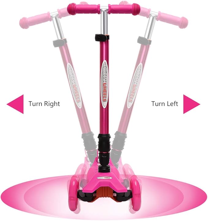 ChromeWheels Scooters for Kids, Deluxe Kick Scooter Foldable 4 Adjustable Height 132lbs Weight Limit 3 Wheel, Lean to Steer LED Light Up Wheels, Best Gifts for Girls Boys Age 3-12 Year Old
