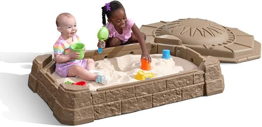 Step2 Naturally Playful Sandbox II, Kids Sand Activity Sensory Play Pit, Summer Outdoor Toys, 7 Piece Water Toy Accessories, for Toddlers 1+ Years Old