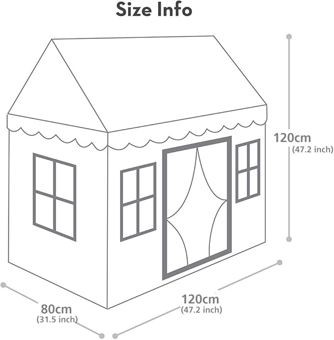PETITE MAISON Kids Play House Tent with 100% Cotton Fabric & 5 Windows - Hand Made Premium Quality Play Tent for Indoor & Outdoor - Light and Easy to Assembly - Best Birthday Gift - Vely Beige