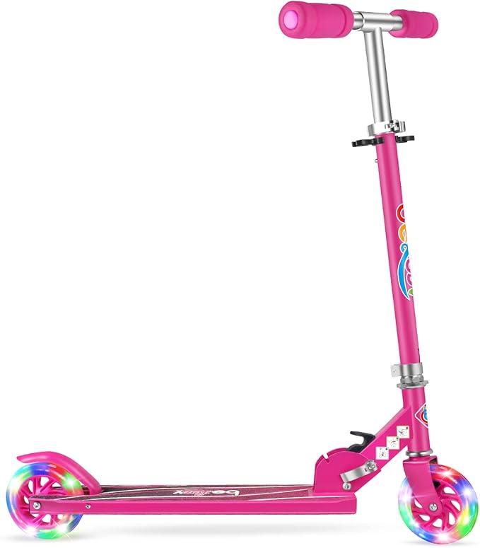 BELEEV V1 Scooters for Kids, 2 Wheel Folding Kick Scooter for Girls Boys, 3 Adjustable Height, Light Up Wheels, Lightweight Scooter with Sturdy Frame, Kickstand for Children 3 to 12 Years Old
