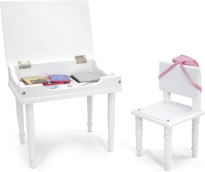 Playtime by Eimmie 18 Inch Doll Furniture School Desk & Classroom Set – White, Wooden Playset with Educational Accessories, Fits American, Generation, My Life & Similar 14”-18” Dolls