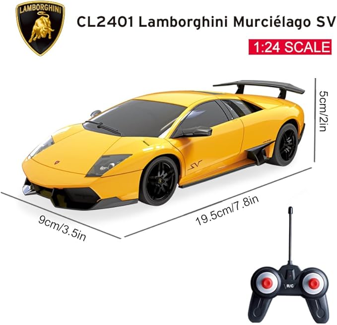 Vinie Remote Control Car for Boys, RC Cars Lamborghini Murciélago, 1:24 Scale Officially Licensed Kids Toys, Lambo LP670 Drift Car with Cool Led Lights, 4 5 6 7 8 9 10 11 12 Year Old Boy Gift (Yellow)