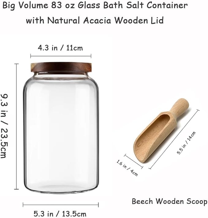 83 oz Bath Salts Glass Jar with Wooden Lid and Scoop,Bathroom Decor Container,Airtight Storage Bathtub Accessories for Women