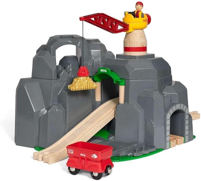 BRIO World - 33889 Crane & Mountain Tunnel | 7 Piece Toy Train Accessory for Kids | Interactive Play | FSC Certified Wood | Perfect for Ages 3 and Up