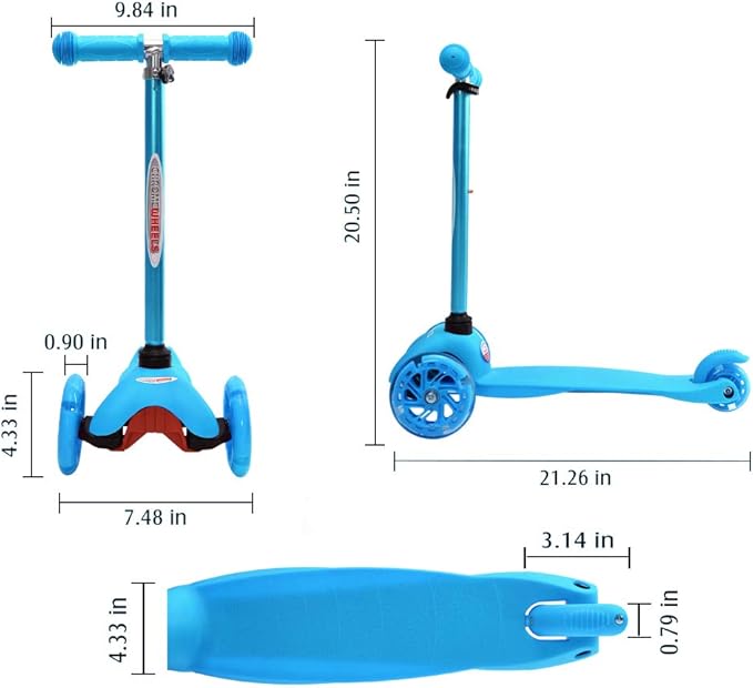 ChromeWheels Scooter for Kids, Deluxe 3 Wheel Scooter for Toddlers 4 Adjustable Height Glider with Kick Scooters, Lean to Steer with LED Flashing Light for Ages 3-6 Girls Boys