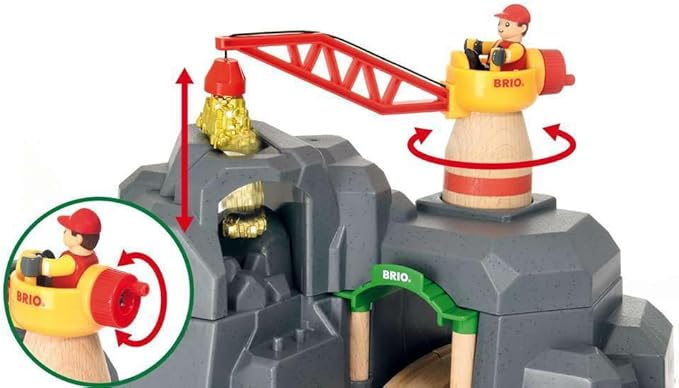 BRIO World - 33889 Crane & Mountain Tunnel | 7 Piece Toy Train Accessory for Kids | Interactive Play | FSC Certified Wood | Perfect for Ages 3 and Up