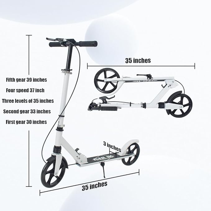 Dual-Brake Shock-Absorbing Kick Scooter, Anti-Skid PU Wheels, 4 Height-Adjustable Positions, Wider Pedals, Suitable for Children Over 6 Years Old, Teenagers & Adults