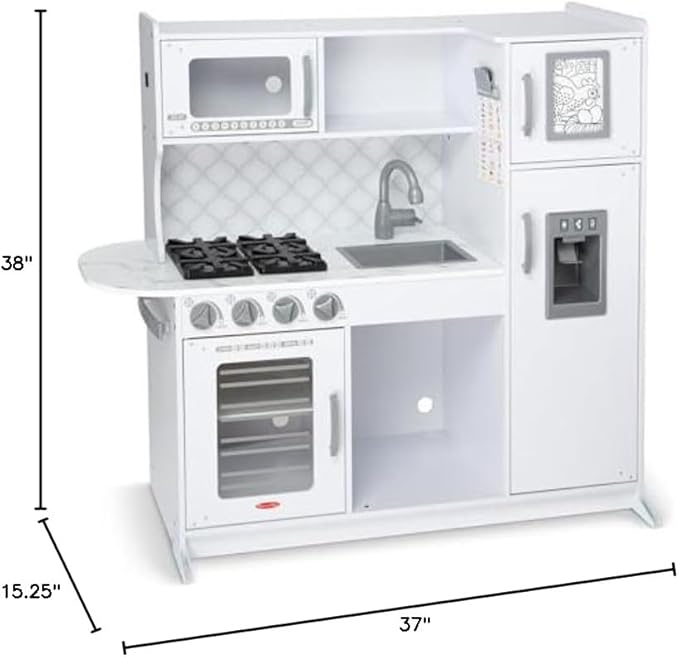 Melissa & Doug Wooden Chef’s Pretend Play Toy Kitchen With “Ice” Cube Dispenser – Cloud White - FSC Certified