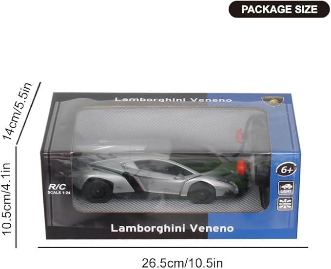 Vinie Remote Control Car for Boys, RC Cars Lamborghini, 1:24 Scale Officially Licensed Kids Toys, Lambo Veneno Drift Car with Cool Led Lights, 4 5 6 7 8 9 10 11 12 Year Old Boy Birthday Gift (Silver)