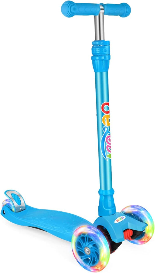 BELEEV A2 Scooters for Kids 3 Wheel Kick Scooter for Toddlers Girls Boys, 4 Adjustable Height, Lean to Steer, Light up Wheels, Extra-Wide Board, Easy to Assemble for Children Gift Sport Toys Ages 3-12