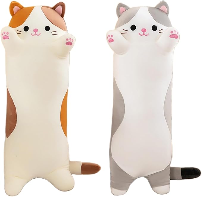 Cat Plush Stuffed Animals Cute Long Cat Body Pillow Plushies Soft Huggable Kitty Pillows for Girls Kids Adults Cat Lovers (New Gray, 27inch)