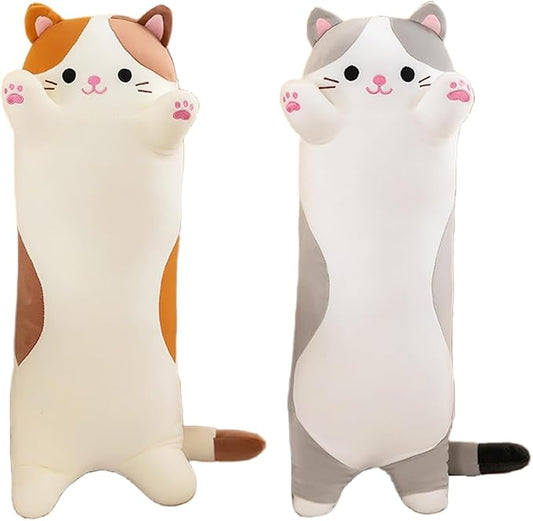Cat Plush Stuffed Animals Cute Long Cat Body Pillow Plushies Soft Huggable Kitty Pillows for Girls Kids Adults Cat Lovers (New Gray, 27inch)