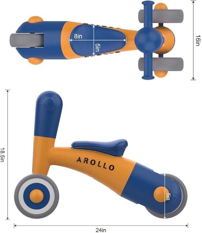 3-Wheel Baby Balance Bike for Toddlers 1-2 Years Old (8-24 Months), Adjustable Seat & Anti-Tip Design, Learning Walker Toy, First Birthday Gift for Boys & Girls