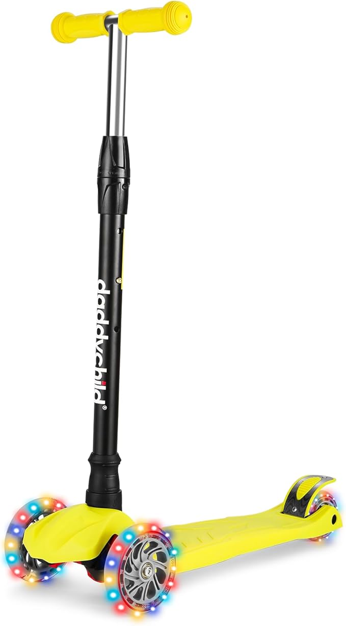 Kids Kick Scooter, 3 Wheeled Scooter for Kids, Child/Toddlers Toy, Adjustable Height, Anti-Slip Deck, Flashing Wheel Lights, for Boys/Girls 3-12 Year Old