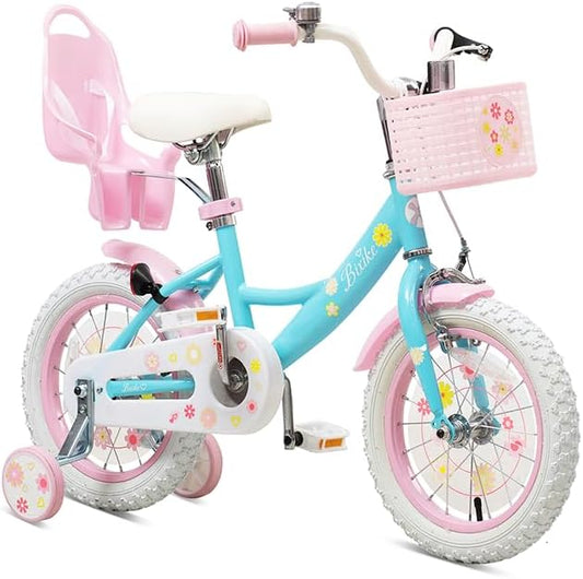 Girls Bike with Basket for Toddlers and Kids Aged 3-14 Years Old, 14 16 18 Inch with Training Wheels & Doll Seat, 20 Inch with Kickstand & Rear Rack, Princess Style Bicycle for Gift