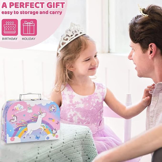 19Pcs Unicorn Toys Tea Party Set for Little Girls, Birthday Gift for Age 3 4 5 6 Year Old, Princess Tea Time Set Toys for Little Girls, Kids Toddlers Kitchen Pretend Toy with Tin Tea Set