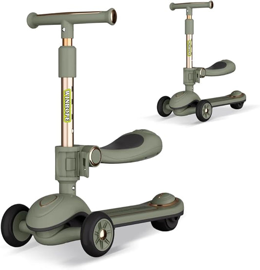 Winhope Kick Scooter for Kids, 2-in-1 Kick Scooter with Wide Deck,Folding 3 Wheel Children Scooter Outdoor Ride-On Toys for Boy Girl Aged 3-8