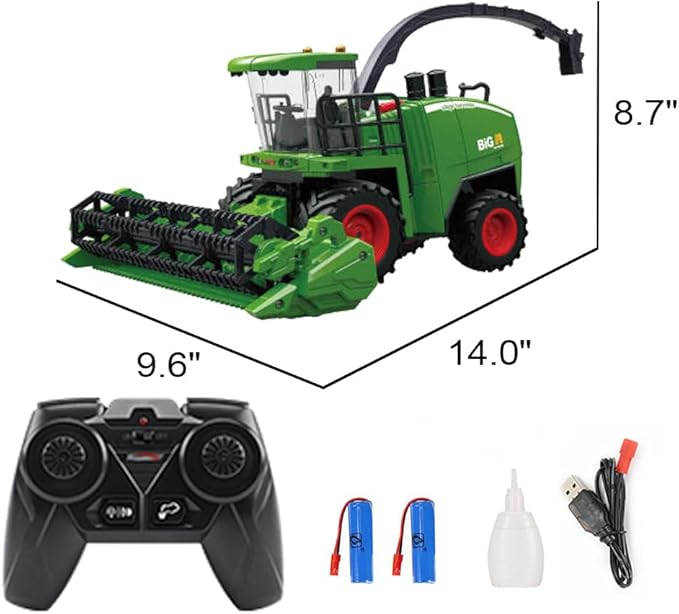 Remote Control Tractor Toy - RC Truck for Kids with Spray Function/LED Light/Realistic Sound, 2 Rechargeable Batteries, Toddlers Farm Vehicle Toys for 3 4 5 6 7 8 Year Old Boys Christmas Birthday Gift