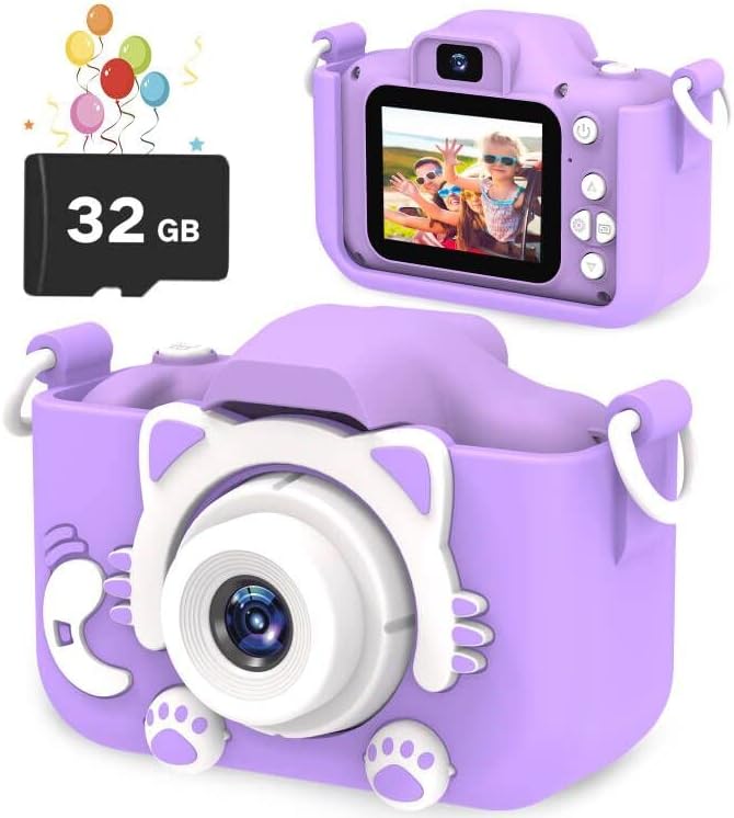 goopow Kids Selfie Camera, Christmas Birthday Gifts for Boys Age 3-9, HD Digital Video Cameras for Toddler, Portable Toy for 3 4 5 6 7 8 Year Old Boy&Girls with 32GB SD Card