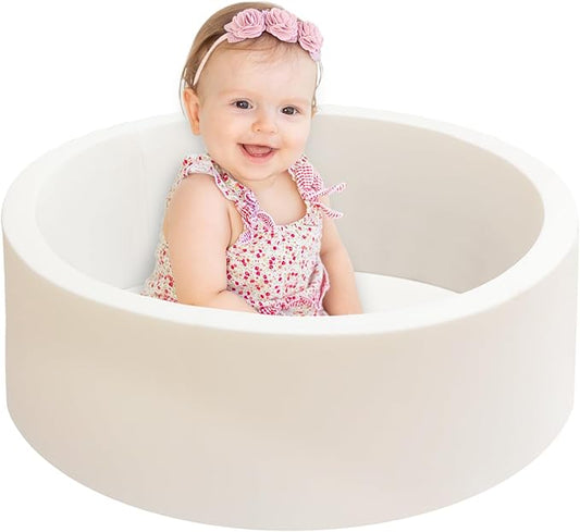 Baby Ball Pit 27.6" Soft Round Memory Foam Ball Pits NOT Included Balls Indoor Outdoor Playpen for Babies Toddlers Kids Great Gift for Girls Boys, White