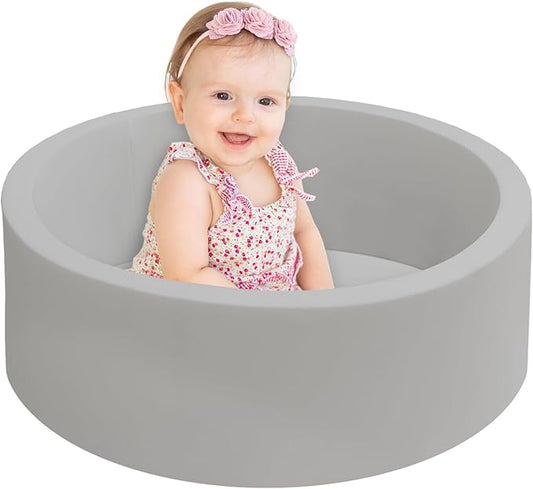 Baby Ball Pit 27.6" Soft Round Memory Foam Ball Pits NOT Included Balls Indoor Outdoor Playpen for Babies Toddlers Kids Great Gift for Girls Boys, Gray