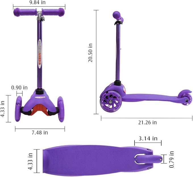 ChromeWheels Scooter for Kids, Deluxe 3 Wheel Scooter for Toddlers 4 Adjustable Height Glider with Kick Scooters, Lean to Steer with LED Flashing Light for Ages 3-6 Girls Boys