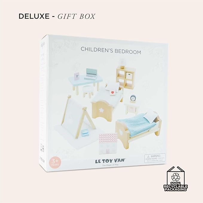 Le Toy Van - SugarPlum Wooden Bedroom Set | Dolls House Accessories Play Set For Dolls Houses | Girls and Boys Doll House Furniture Sets - Suitable For Ages 3+, Daisylane Child Bedroom (ME061)