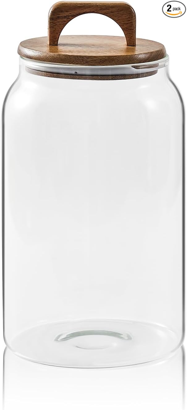 Sweejar Large Glass Candy Jar with Wooden Lid, 1 Gallon Glass Canister with Airtight Lid for Sugar/Flour Storage - 1 Pack