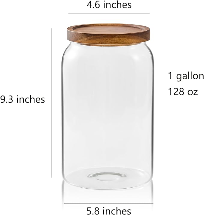 Sweejar Large Glass Candy Jars with Wooden Lids, 1 Gallon Glass Jar with Lid, Sugar/Flour Storage Containers, Big Glass Canisters with Airtight Lid, 1 Pack, Hand Lid