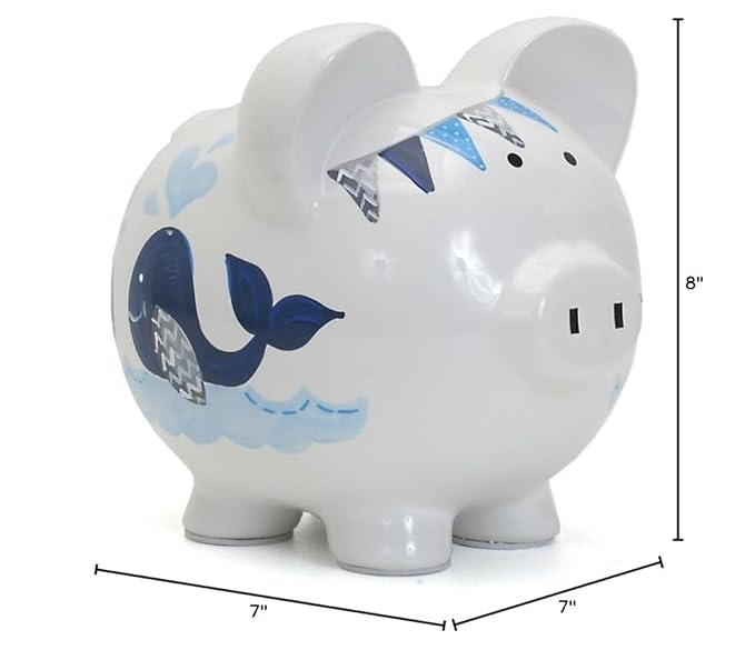 Child to Cherish Ceramic Piggy Bank for Boys, Blue Double Whale