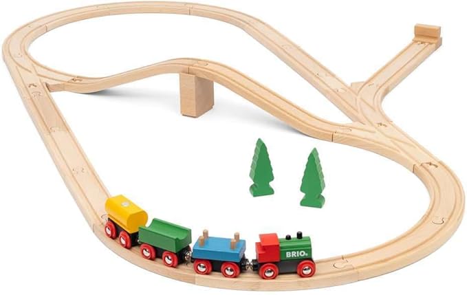 BRIO Classic 65th Anniversary Wooden Train Set - 32-Piece FSC-Certified Wood Train Set - Includes Wooden Trains, Wagons, Bridge & Tracks - Compatible Classic - Kids Ages 2 & Up