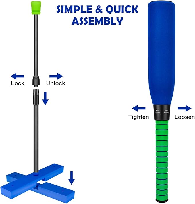 Foam Tball Set for Kids Toddlers 3-5, T Ball Baseball Softball Bat Set Adjustable Batting Tee, 8 Colored Balls, for Boys Girls 3-5 5-8 Years Indoor Outdoor Sport Playing Toys, Blue