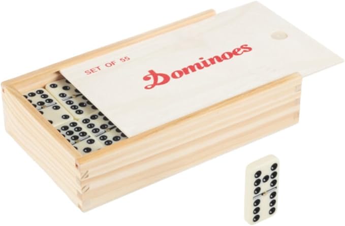Premium Set of 55 Double Nine Dominoes with Wood Case, Brown