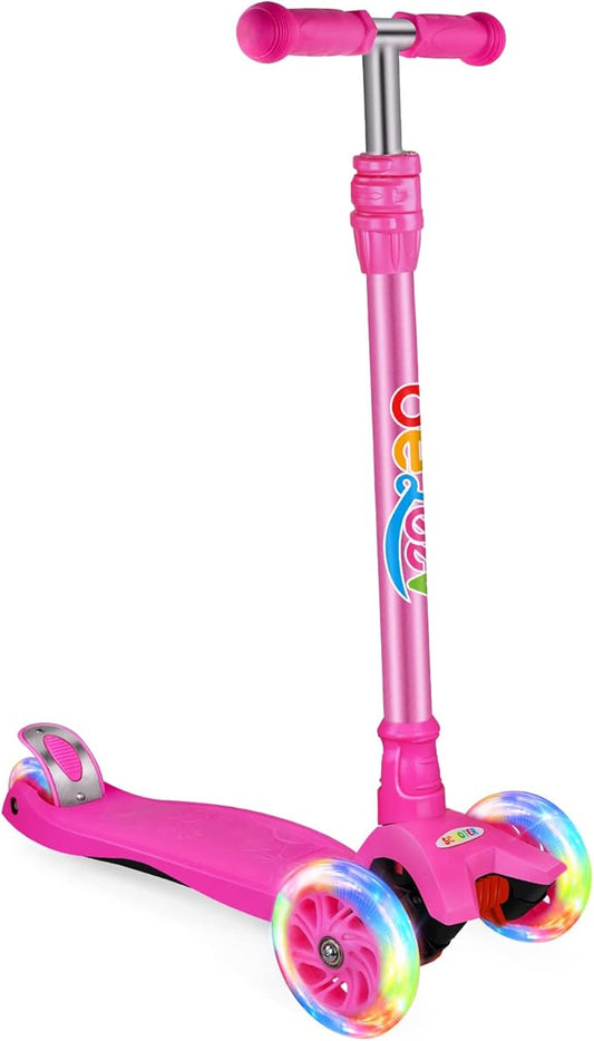 BELEEV A2 Scooters for Kids 3 Wheel Kick Scooter for Toddlers Girls Boys, 4 Adjustable Height, Lean to Steer, Light up Wheels, Extra-Wide Board, Easy to Assemble for Children Gift Sport Toys Ages 3-12