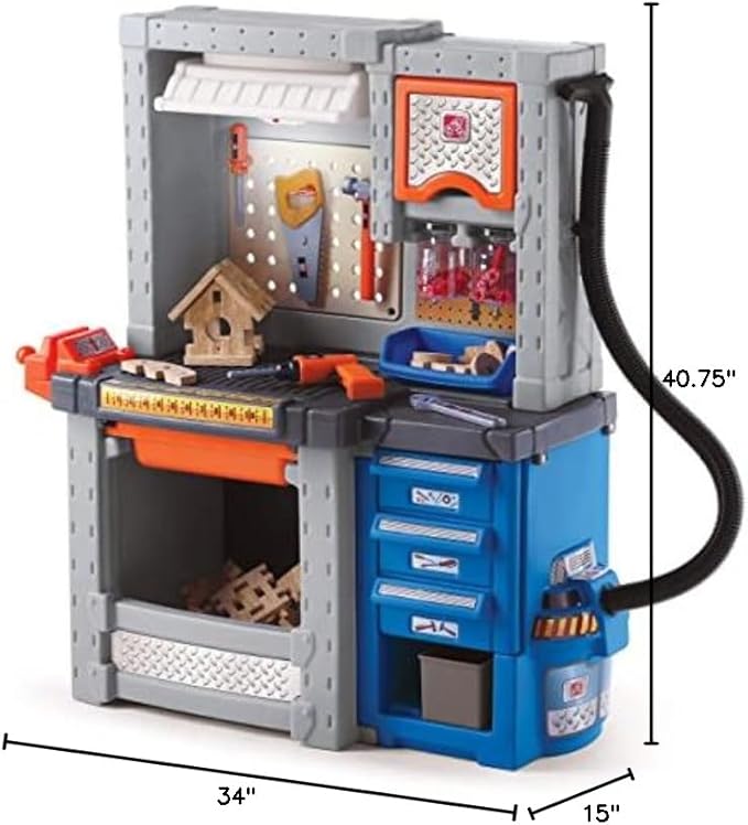 Step2 Deluxe Kids Workshop, Indoor/Outdoor Tool Bench for Children, Interactive Play with Sounds, Made of Durable Plastic, Includes 50 Piece Toy Accessories, For Toddlers 3+ Years Old
