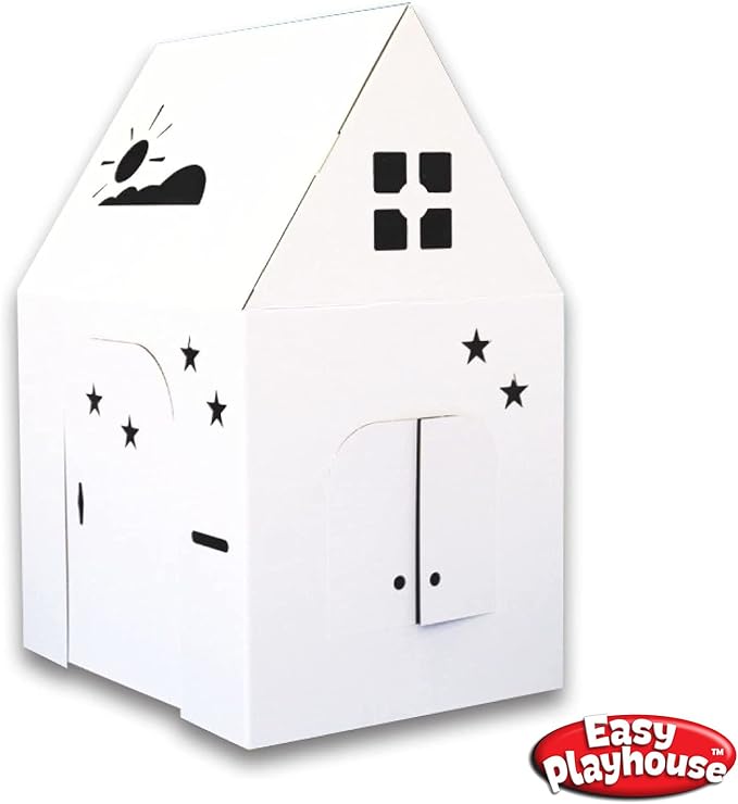 Easy Playhouse - Kids Art and Craft for Indoor and Outdoor Fun, Color, Draw, Doodle on this Blank Canvas – Decorate and Personalize a Cardboard Fort, 34" X 27" X 48" - Made in USA, Age 3+