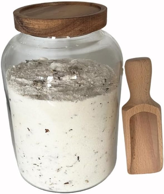 66 oz Bath Salts Glass Jar with Wooden Lid and Scoop,Bathroom Decor Container,Airtight Storage Bathtub Accessories for Women
