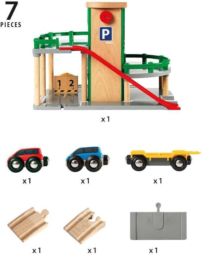 BRIO World 33204 Parking Garage - Ultimate Toy Train Accessory | Interactive Play | Compatible with All BRIO Train Sets | FSC Certified Wood Material | Ideal for Kids Age 3 and Up