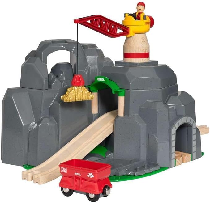 BRIO World - 33889 Crane & Mountain Tunnel | 7 Piece Toy Train Accessory for Kids | Interactive Play | FSC Certified Wood | Perfect for Ages 3 and Up
